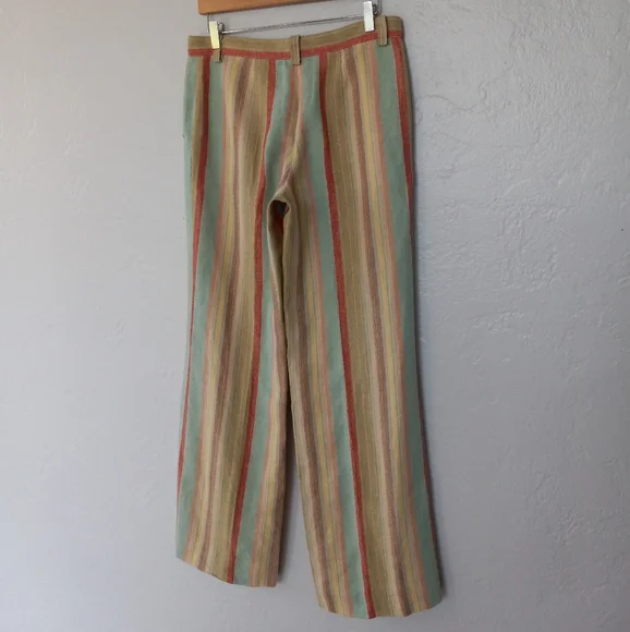 Moschino 100% Linen Wide Leg Pant Pastel Rainbow Stripe 10 - Picture 6 of 13